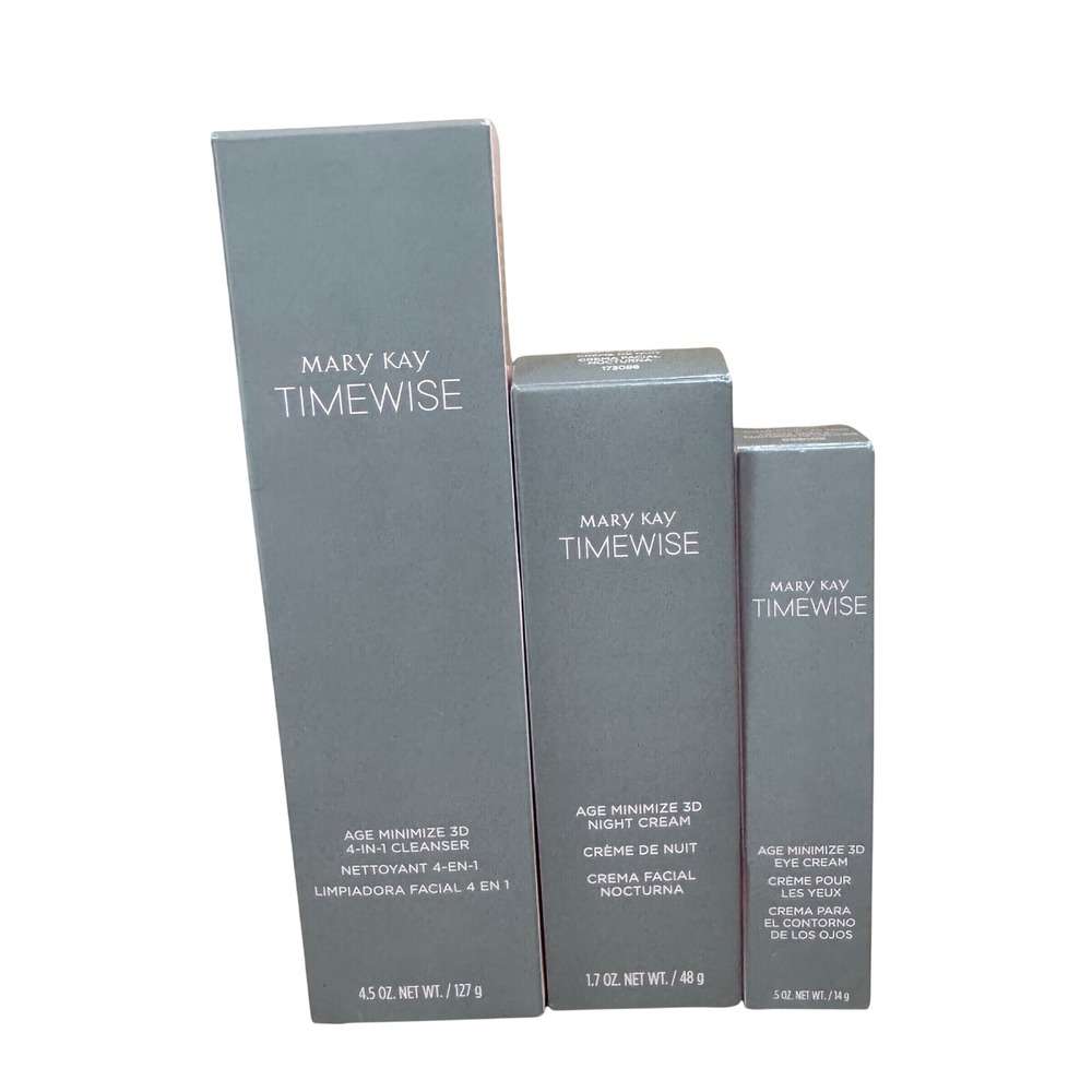 Mary Kay TimeWise Age Minimize 3D Set Cleanser Night Cream Eye Cream 3pc Set